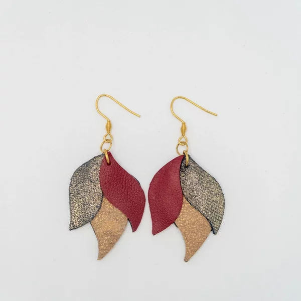 Boucles d'oreilles CANOPÉE XL beige, rouge & noir pailleté