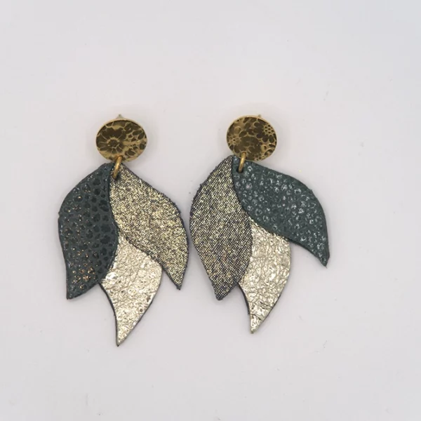 Boucles d'oreilles CANOPÉE XL vert galuchat & doré